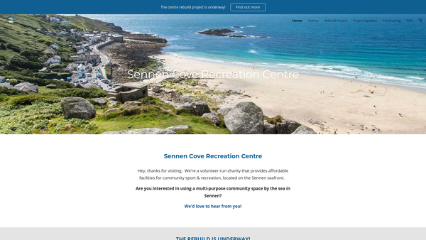 Screenshot of the Sennen Cove Recreation Centre website