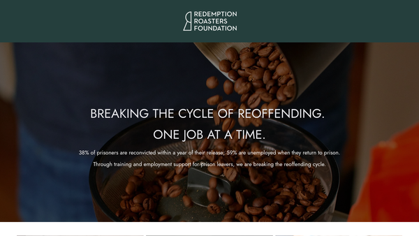 Screenshot of the The Redemption Roasters Foundation website
