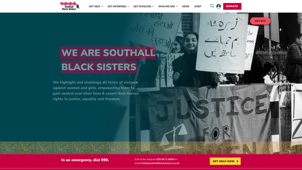 Screenshot of the Southall Black Sisters website