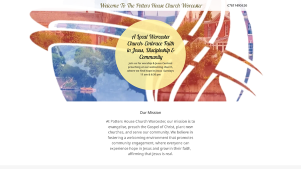 Screenshot of the The Potters House Christian Fellowship Church Worcester (UK) website