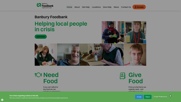 Screenshot of the Banbury Foodbank website