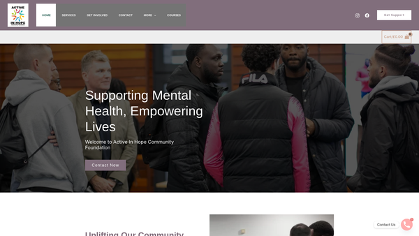 Screenshot of the Active In Hope Community Foundation website