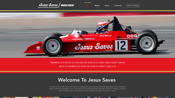 Screenshot of the Jesus Saves Racing website