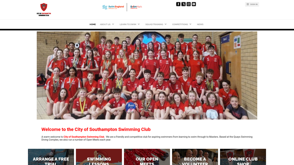 Screenshot of the City Of Southampton Swimming Club website