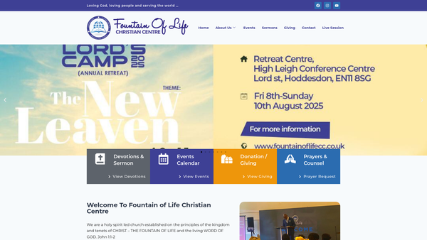 Screenshot of the Fountain Of Life Christian Centre website