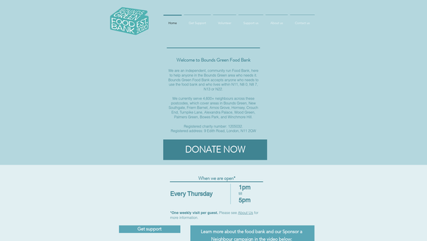 Screenshot of the Bounds Green Food Bank website