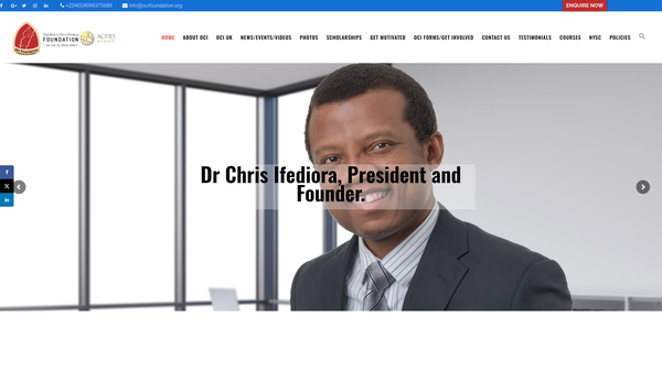 Screenshot of the Oci Foundation UK website