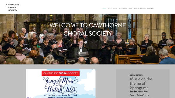 Screenshot of the Cawthorne Choral Society website