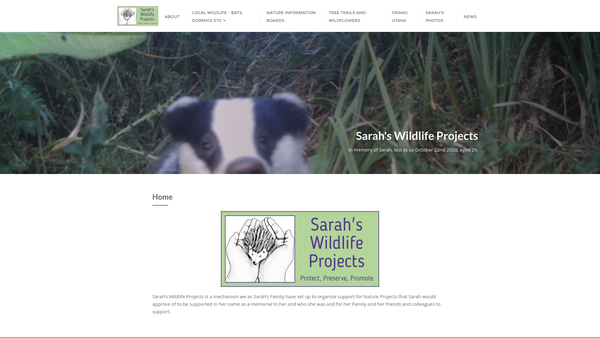 Screenshot of the Sarah's Wildlife Projects website