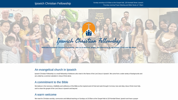 Screenshot of the Ipswich Christian Fellowship website