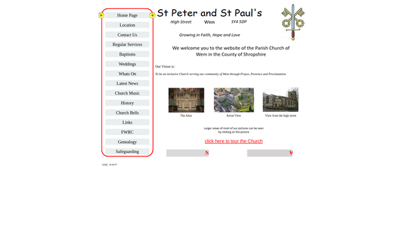 Screenshot of the St Peter & St Paul's Church Wem website