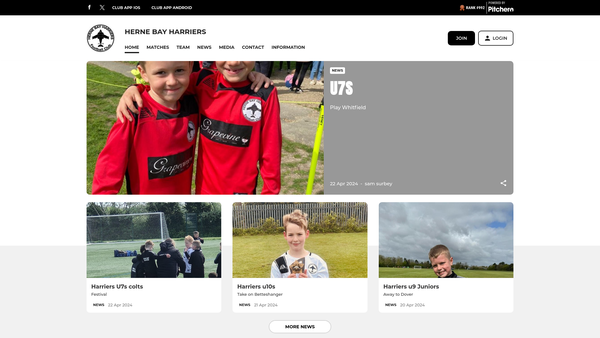 Screenshot of the Herne Bay Harriers FC website