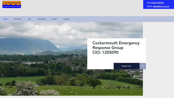 Screenshot of the Cockermouth Emergency Response Group (Cerg) website
