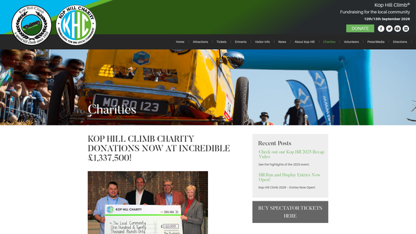 Screenshot of the Kop Hill Charity website