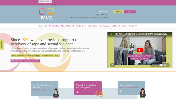 Screenshot of the Rasac - Rape And Sexual Abuse Centre website