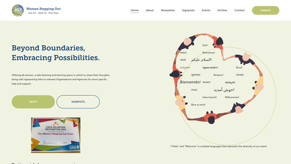 Screenshot of the Women Stepping Out website
