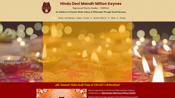 Screenshot of the Hindu Devi Mandir Milton Keynes website