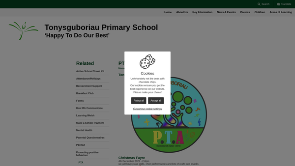 Screenshot of the Tonysguboriau PTA website