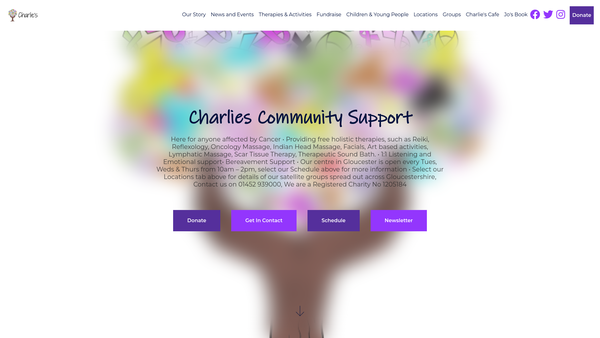 Screenshot of the Charlies Community Support website