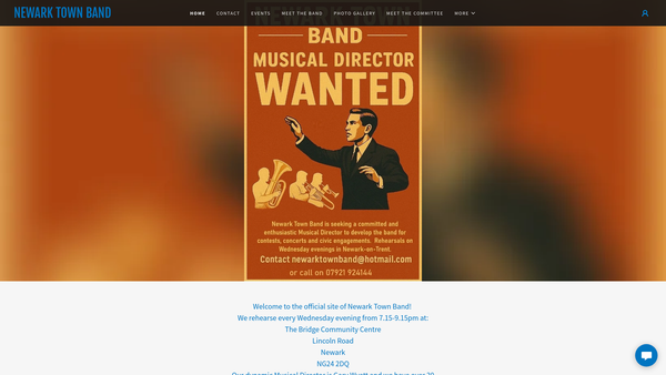 Screenshot of the Newark Town Band website