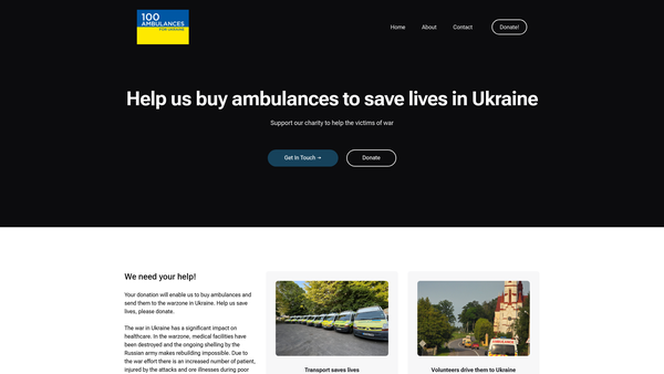 Screenshot of the 100 Ambulances For Ukraine website