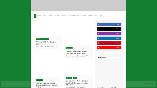 Screenshot of the Friends Of Evington website