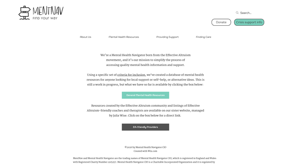 Screenshot of the Mental Health Navigator CIO website