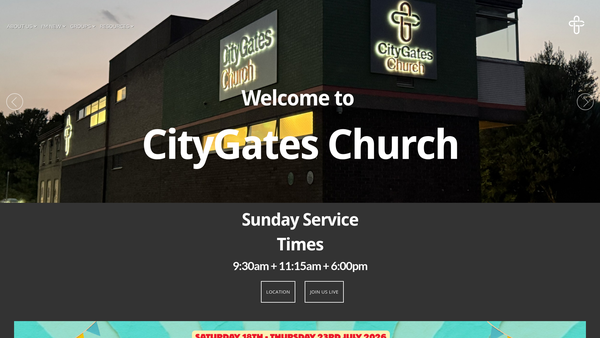 Screenshot of the Citygates Church Norwich website