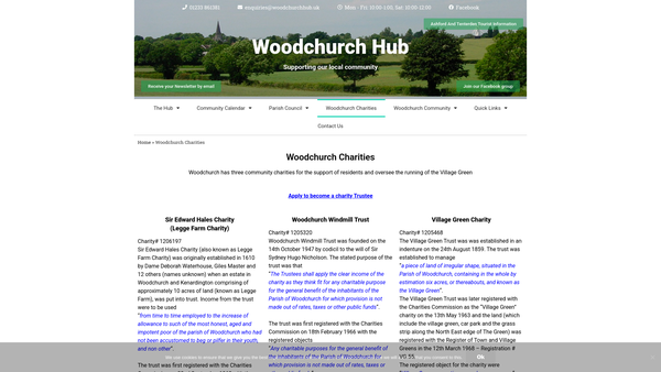 Screenshot of the Woodchurch Windmill Trust website