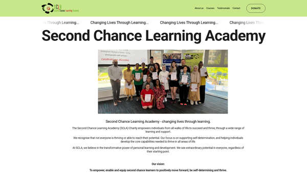Screenshot of the Second Chance Learning Academy website