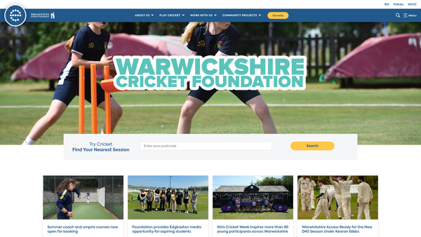 Screenshot of the The Warwickshire Cricket Foundation website