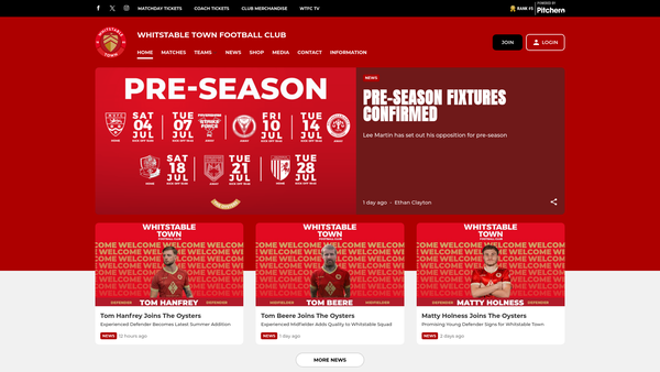 Screenshot of the Whitstable Town Football in the Community website