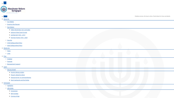 Screenshot of the Manchester Reform Synagogue CIO website