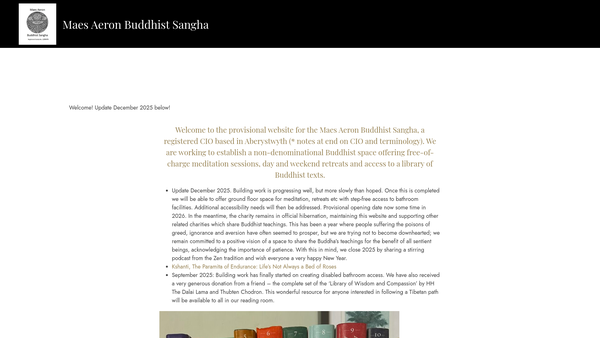 Screenshot of the Maes Aeron Buddhist Sangha website