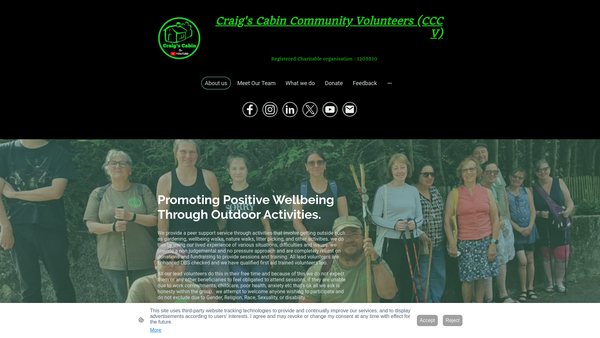 Screenshot of the Craig's Cabin Community Volunteers website