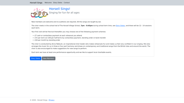 Screenshot of the Horsell Community Choir website
