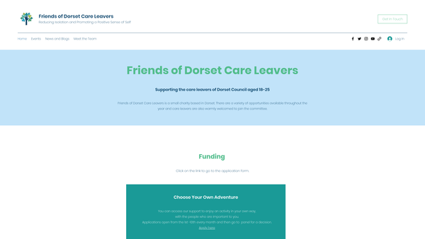 Screenshot of the Friends Of Dorset Care Leavers website