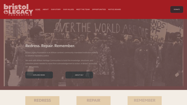 Screenshot of the Bristol Legacy Foundation website