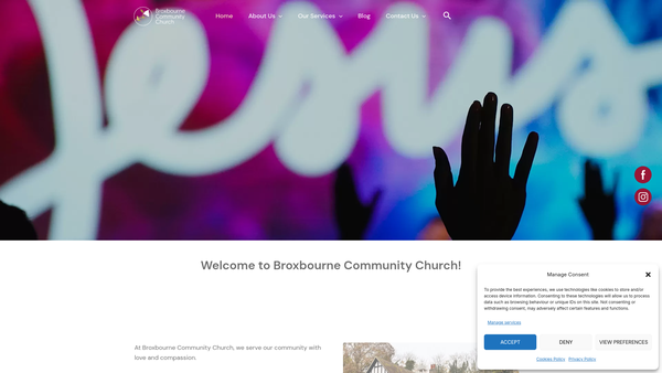 Screenshot of the Broxbourne Community Church website