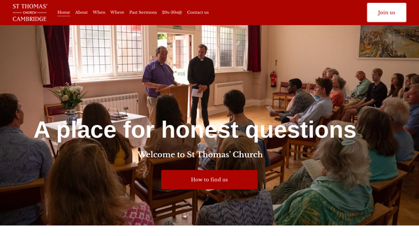 Screenshot of the St Thomas' Church Cambridge website