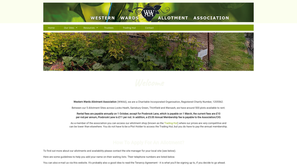 Screenshot of the Western Wards Allotment Association website
