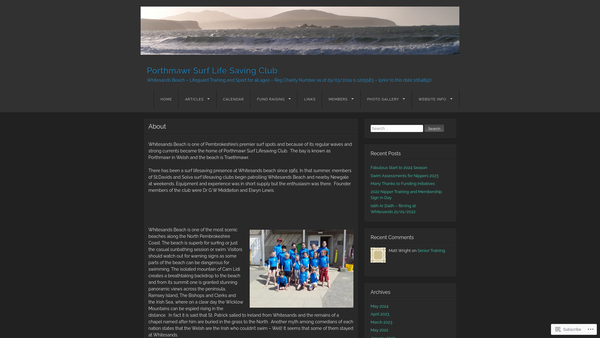 Screenshot of the Porthmawr Surf Life Saving Club website