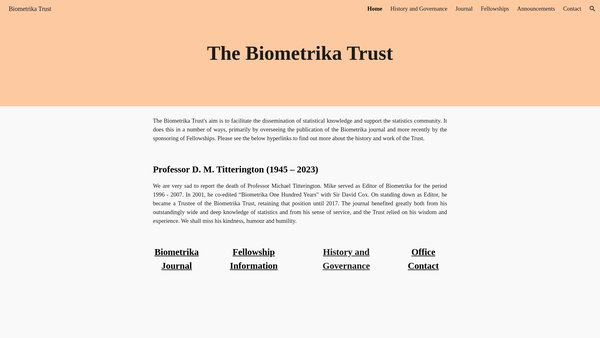 Screenshot of the Biometrika Trust website