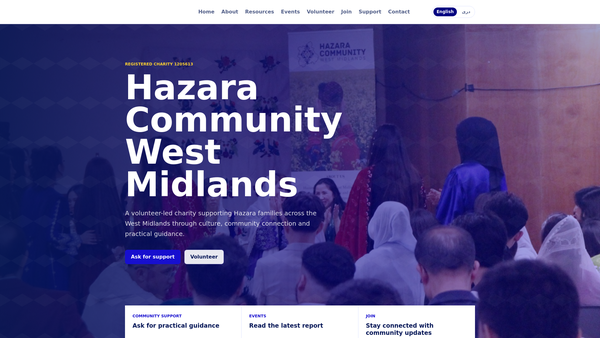Screenshot of the Hazara Community West Midlands website