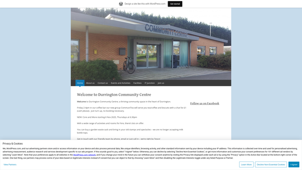 Screenshot of the Durrington Community Centre Association website