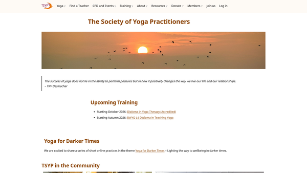 Screenshot of the The Society Of Yoga Practitioners Ltd website