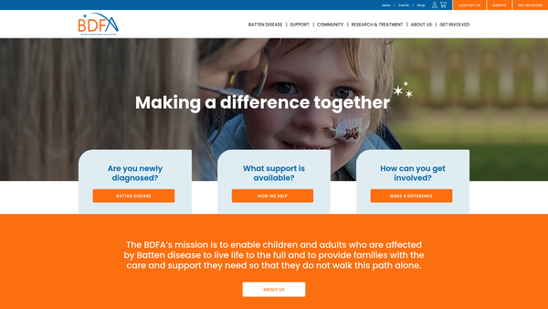 Screenshot of the Batten Disease Family Association CIO website