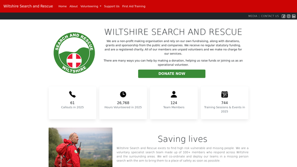 Screenshot of the Wiltshire Search And Rescue Team website