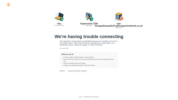 Screenshot of the Gift Support Network website
