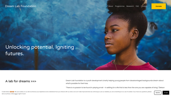 Screenshot of the Dream Lab Foundation website